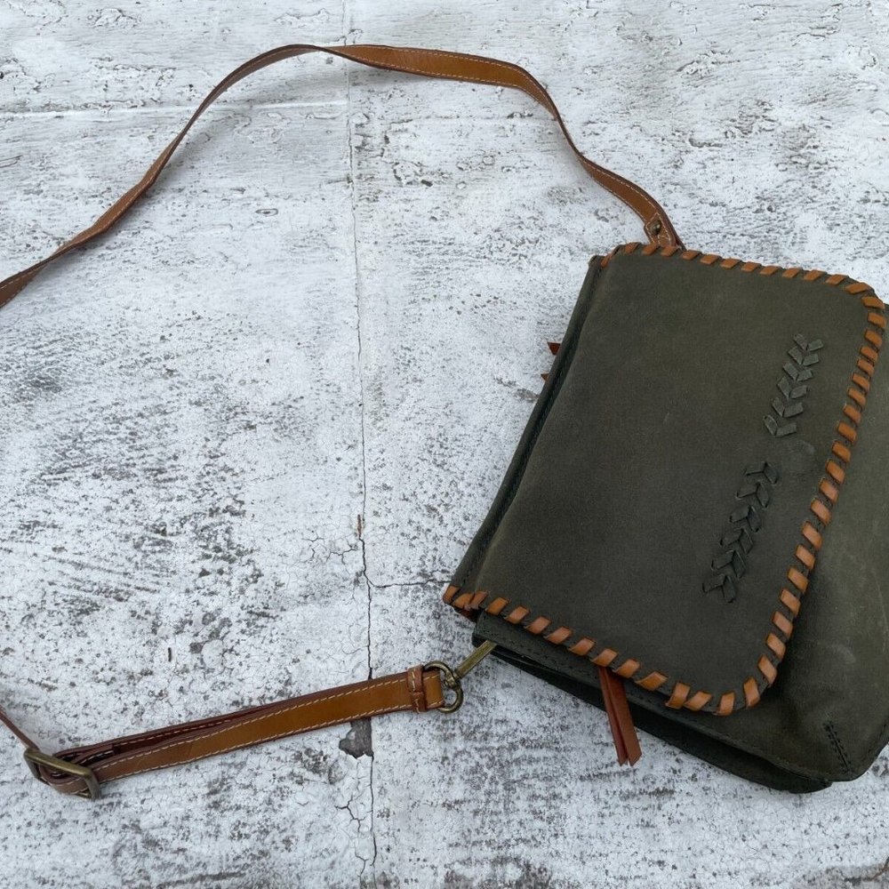Nino Bossi Women Handbag Genuine Leather Green Suede Brown Strap Cross Body Bag - Picture 5 of 12